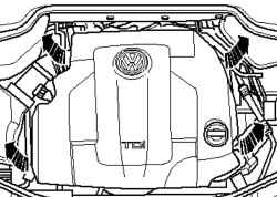 Fixing the central casing of the engine compartment (6-cylinder diesel engine TDI Common Rail)